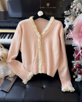 Autumn and winter short cardigan loose lace sweater for women