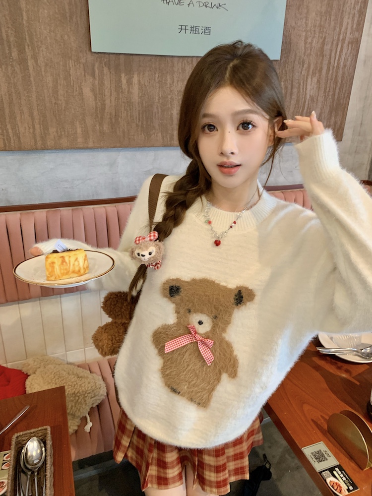 Mink hair pullover cubs tops knitted rabbit sweater