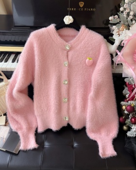 Mink velvet buckle sweater sweet tender coat for women