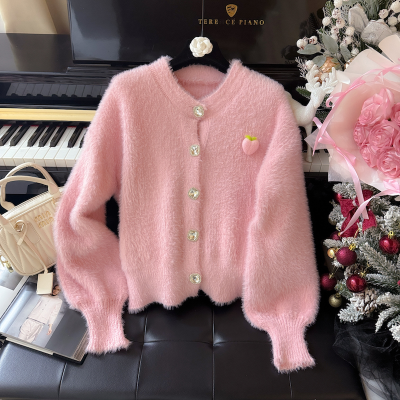 Mink velvet buckle sweater sweet tender coat for women