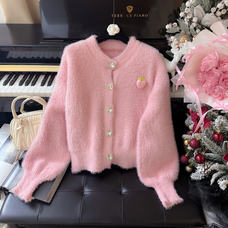 Mink velvet buckle sweater sweet tender coat for women