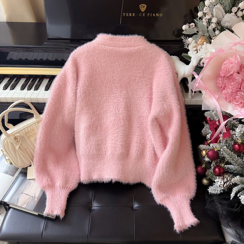 Mink velvet buckle sweater sweet tender coat for women