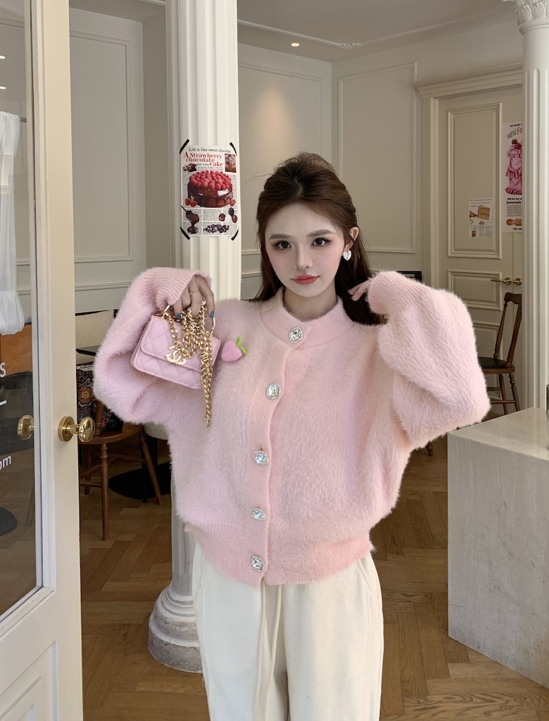 Mink velvet buckle sweater sweet tender coat for women