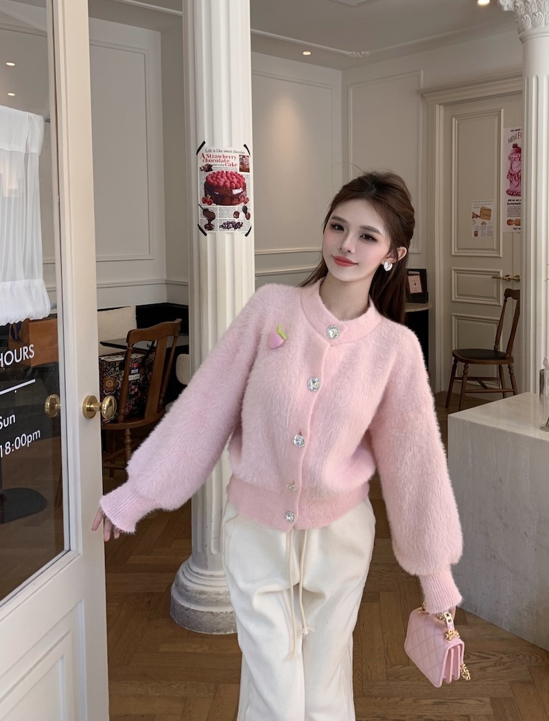 Mink velvet buckle sweater sweet tender coat for women