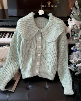 Knitted autumn and winter cardigan single-breasted doll sweater