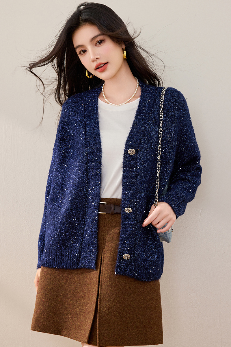 Autumn and winter sweater small shiny coat for women