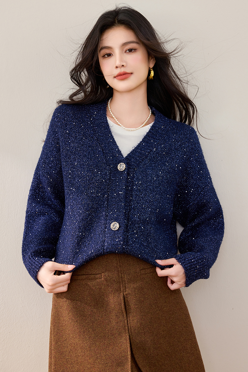 Autumn and winter sweater small shiny coat for women