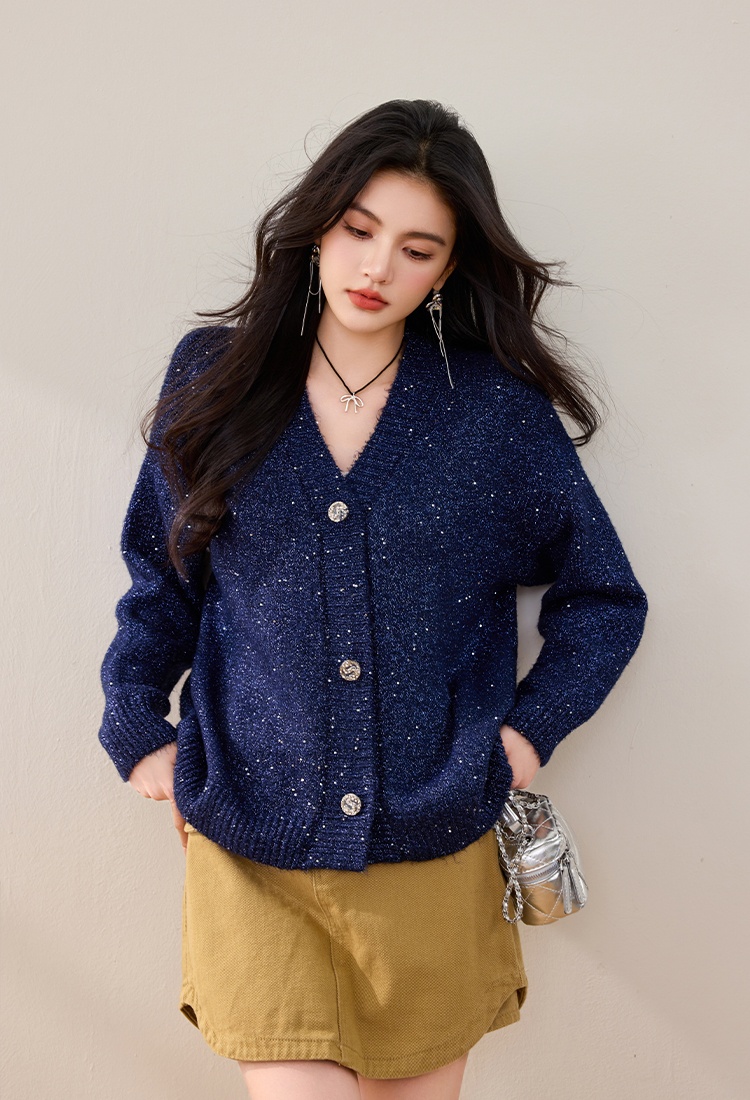 Autumn and winter sweater small shiny coat for women