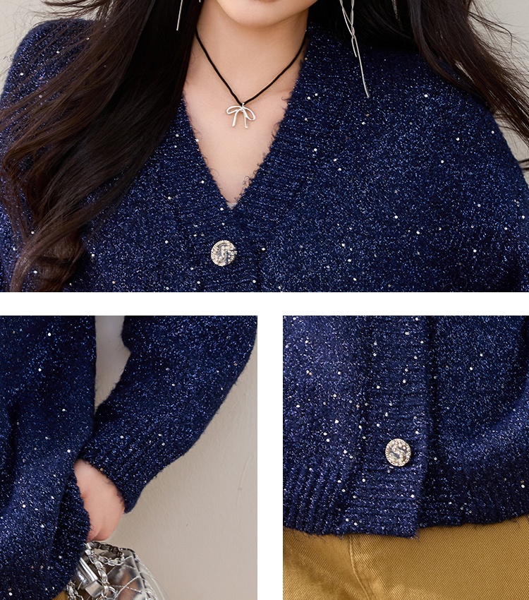 Autumn and winter sweater small shiny coat for women