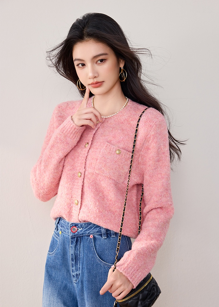 Chanelstyle lazy sweater round neck knitted cardigan for women