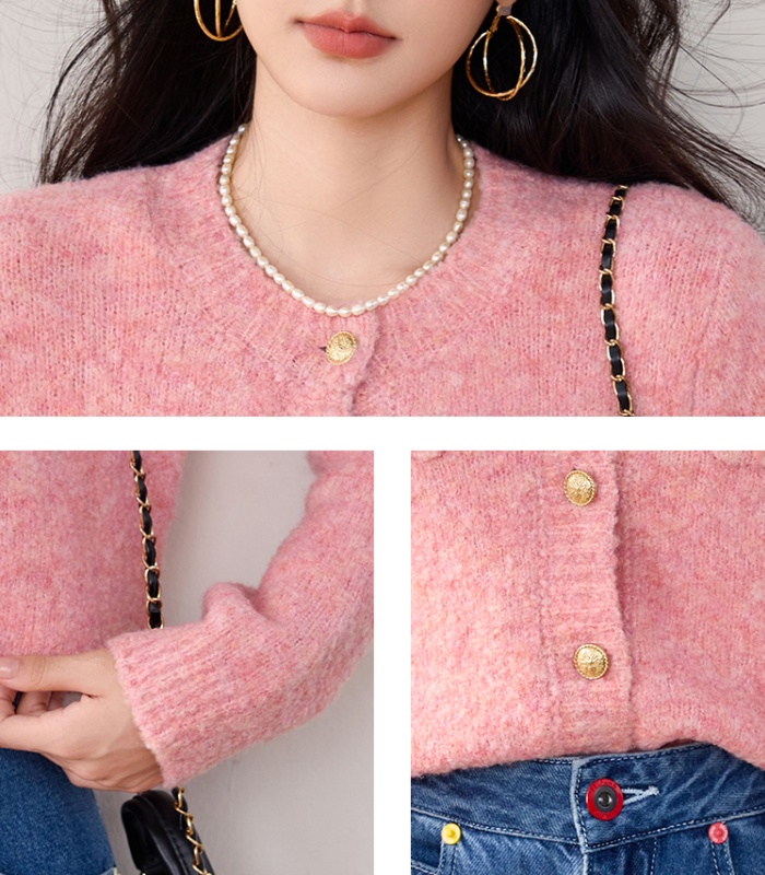 Chanelstyle lazy sweater round neck knitted cardigan for women