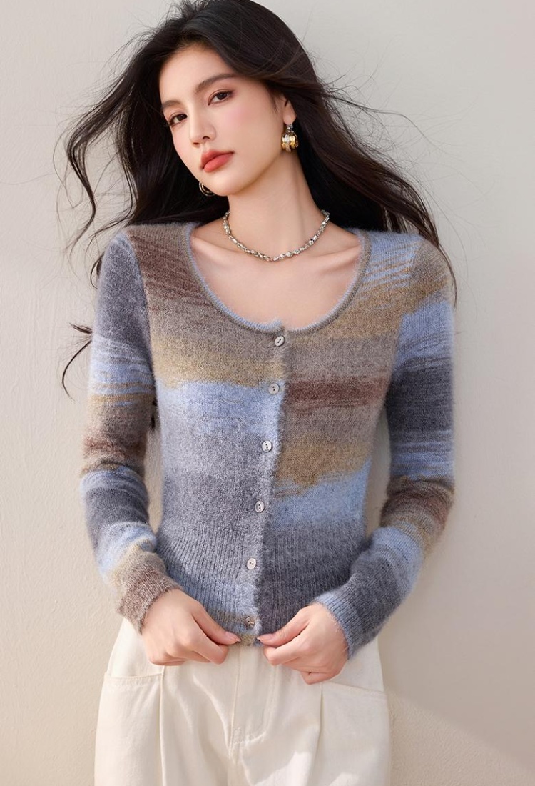 Lazy mixed colors cardigan retro autumn and winter tops