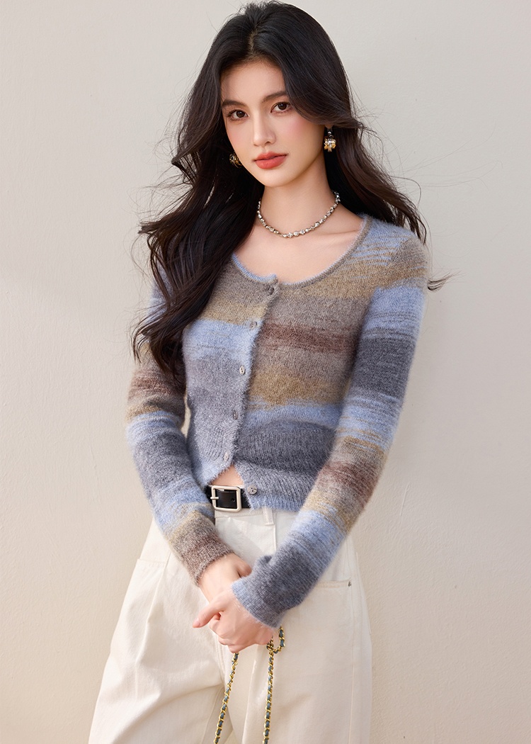 Lazy mixed colors cardigan retro autumn and winter tops