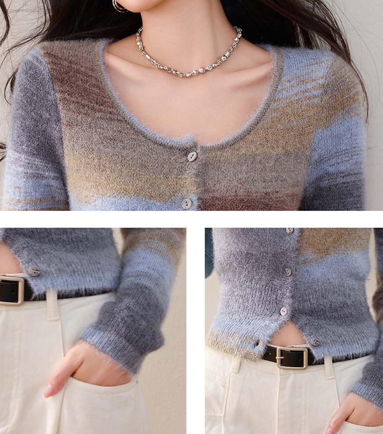 Lazy mixed colors cardigan retro autumn and winter tops