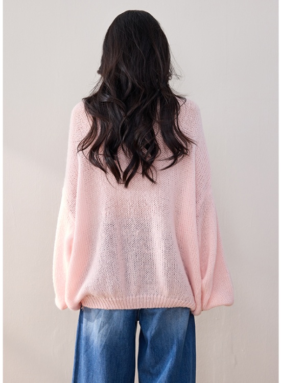 Hollow mohair pink sweater sequins lazy tender tops