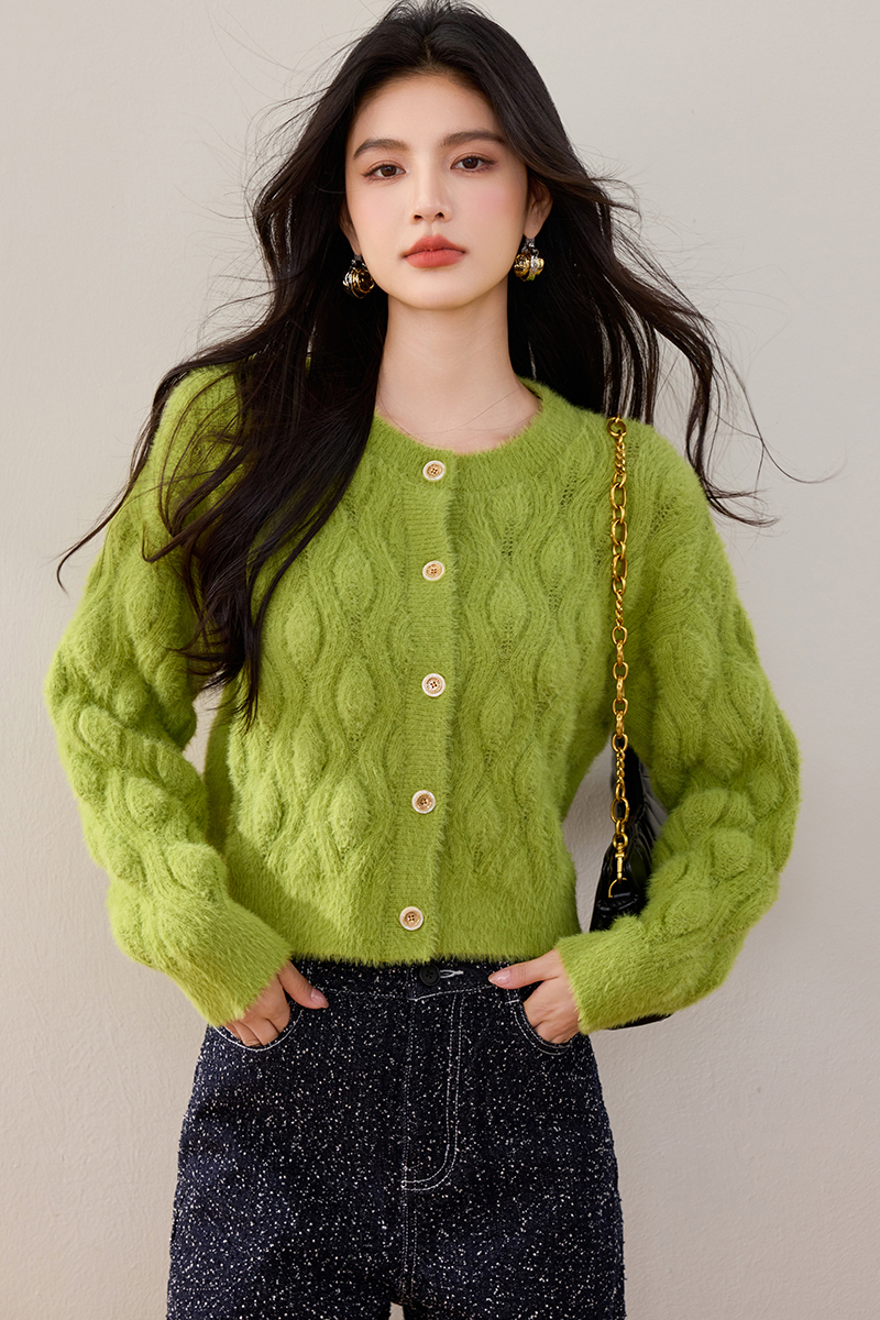 Plush short chanelstyle coat autumn knitted cardigan