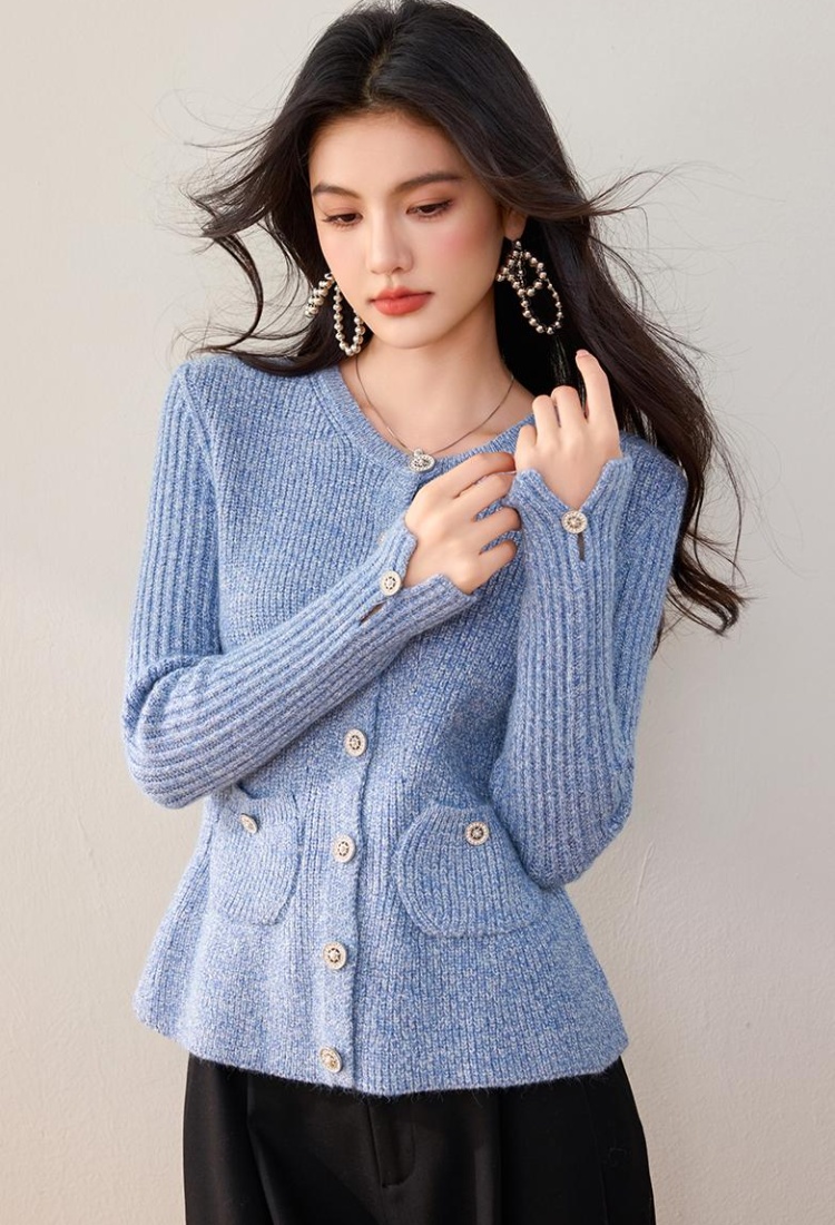 Pocket round sweater chanelstyle cardigan for women