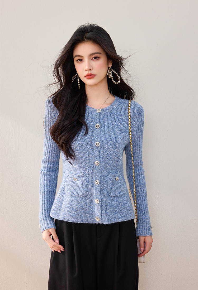 Pocket round sweater chanelstyle cardigan for women