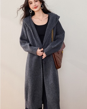 Long lazy overcoat hooded loose sweater for women