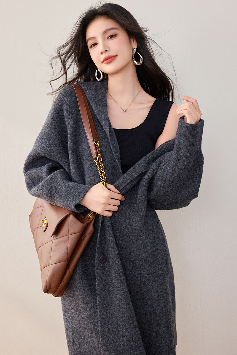 Long lazy overcoat hooded loose sweater for women