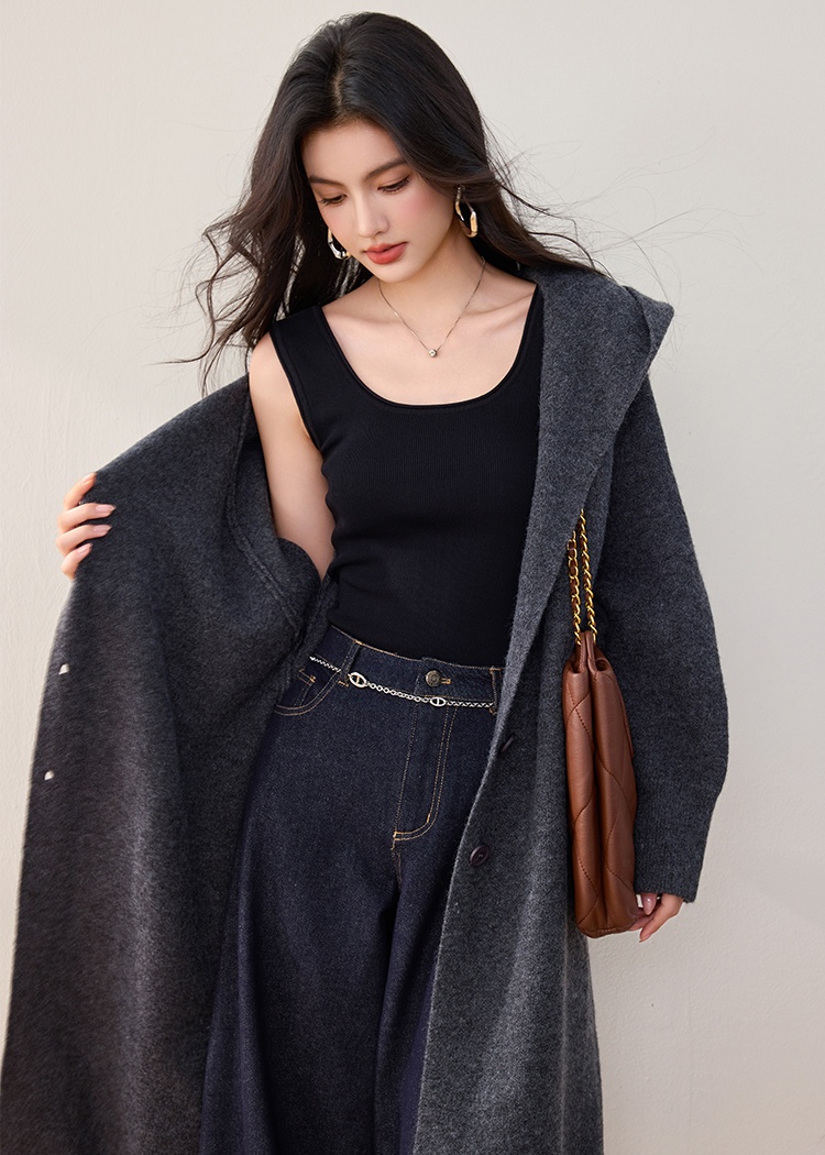 Long lazy overcoat hooded loose sweater for women