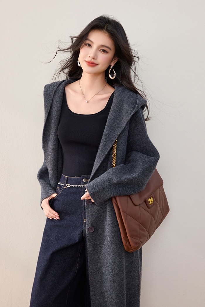 Long lazy overcoat hooded loose sweater for women