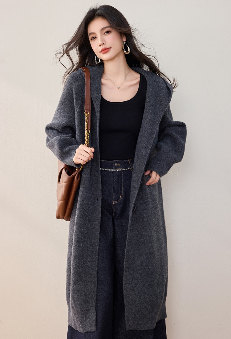 Long lazy overcoat hooded loose sweater for women