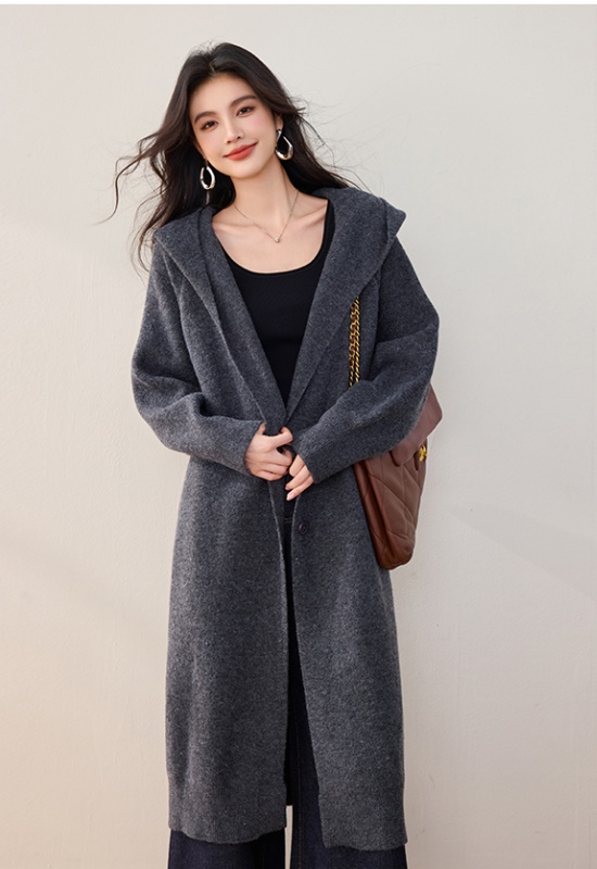 Long lazy overcoat hooded loose sweater for women