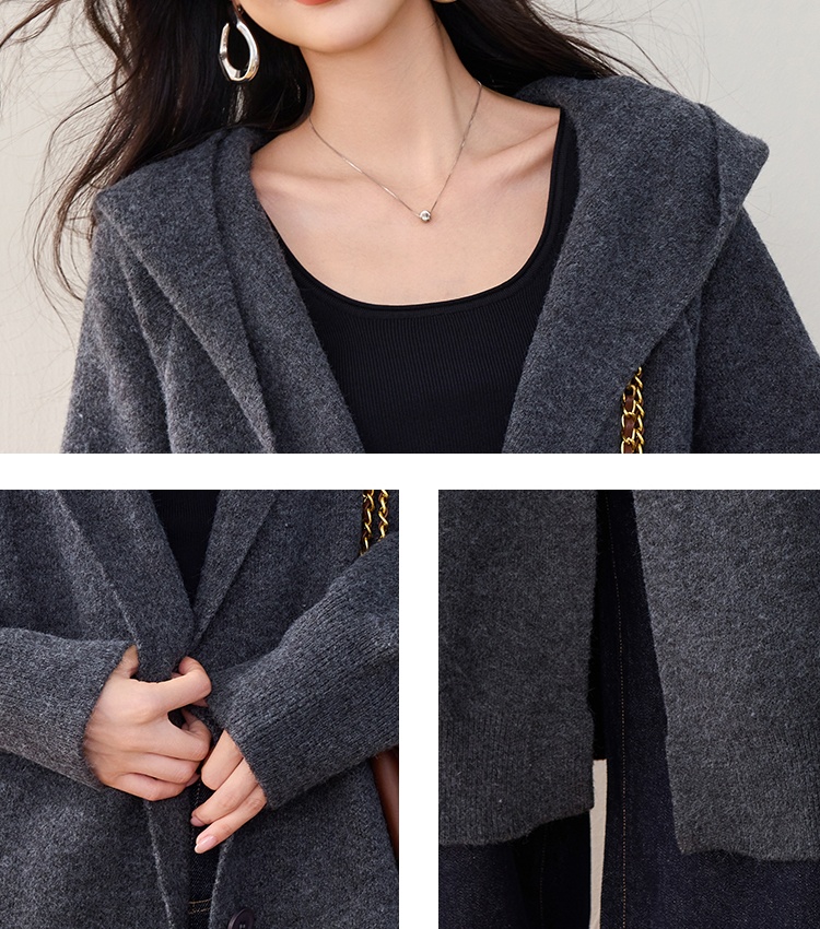 Long lazy overcoat hooded loose sweater for women