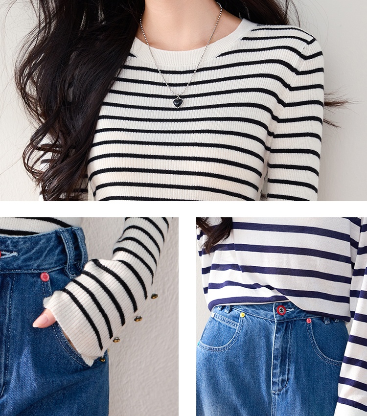 Bottoming mixed colors sweater black-white tops for women