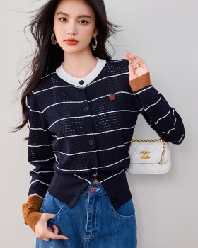 Long sleeve hollow autumn tops commuting pinched waist sweater