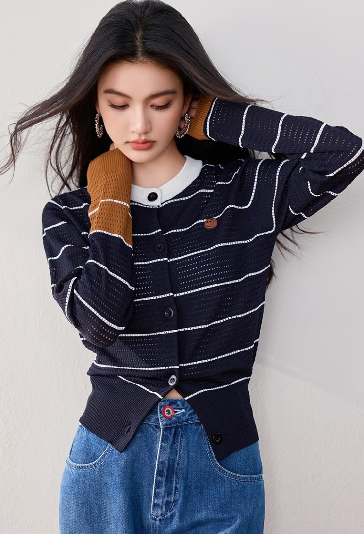 Long sleeve hollow autumn tops commuting pinched waist sweater