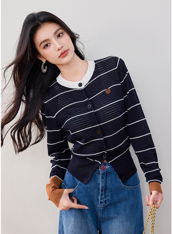 Long sleeve hollow autumn tops commuting pinched waist sweater