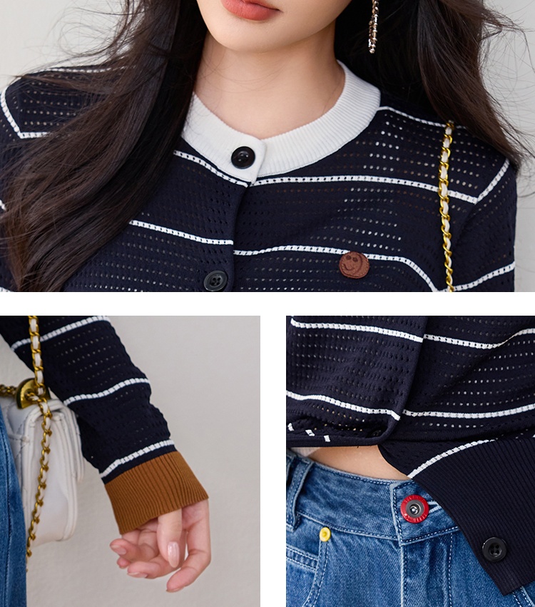 Long sleeve hollow autumn tops commuting pinched waist sweater