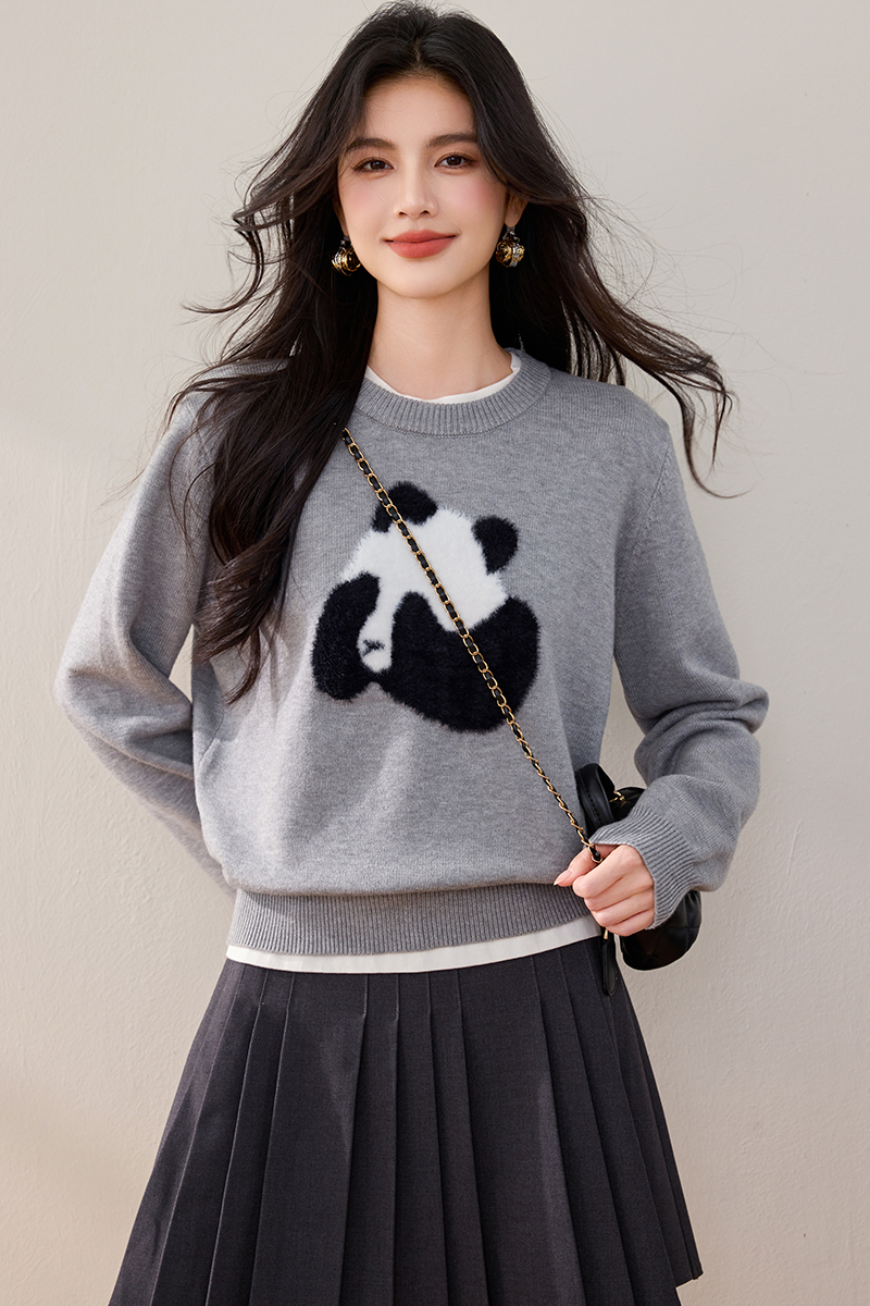 Round neck Casual pullover lazy sweater for women