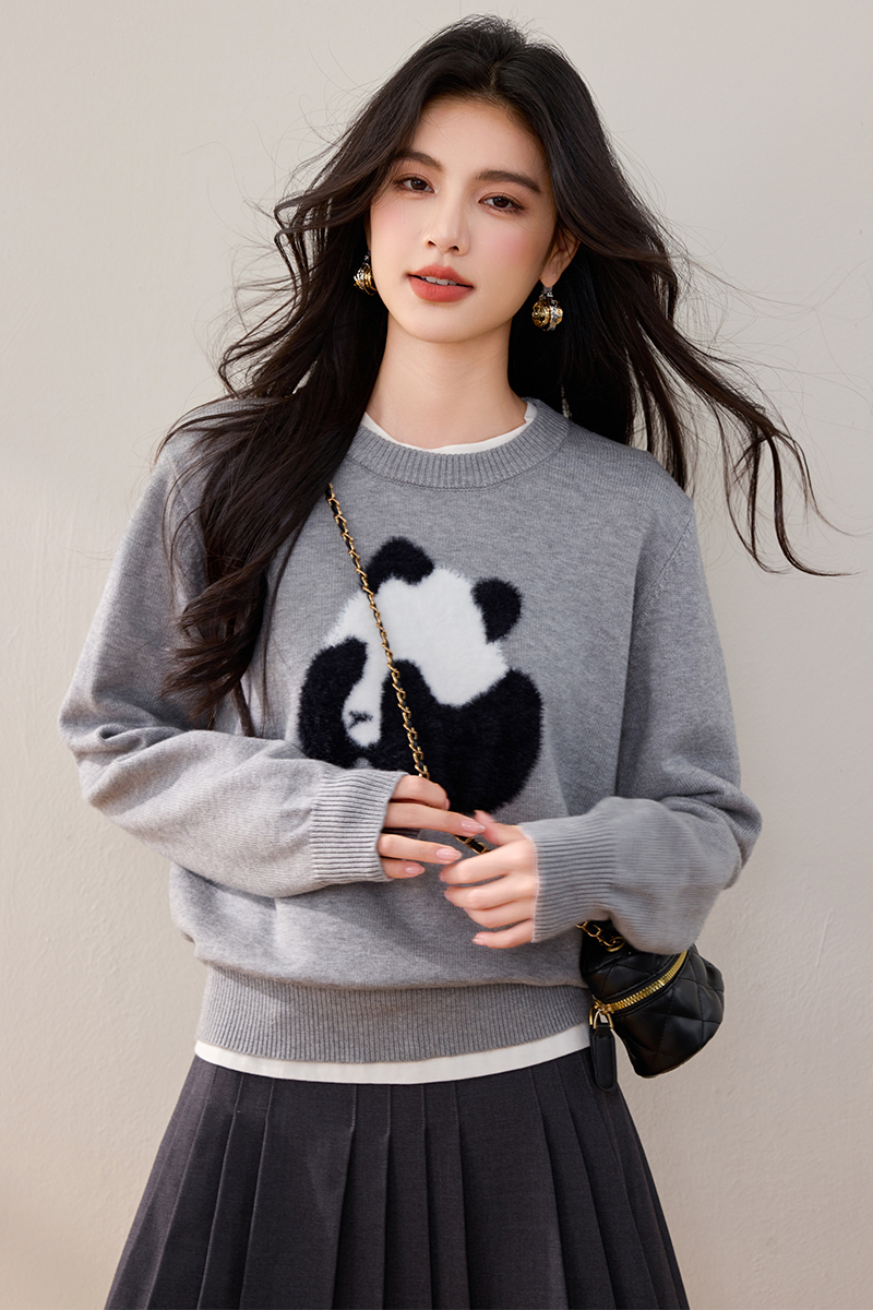 Round neck Casual pullover lazy sweater for women