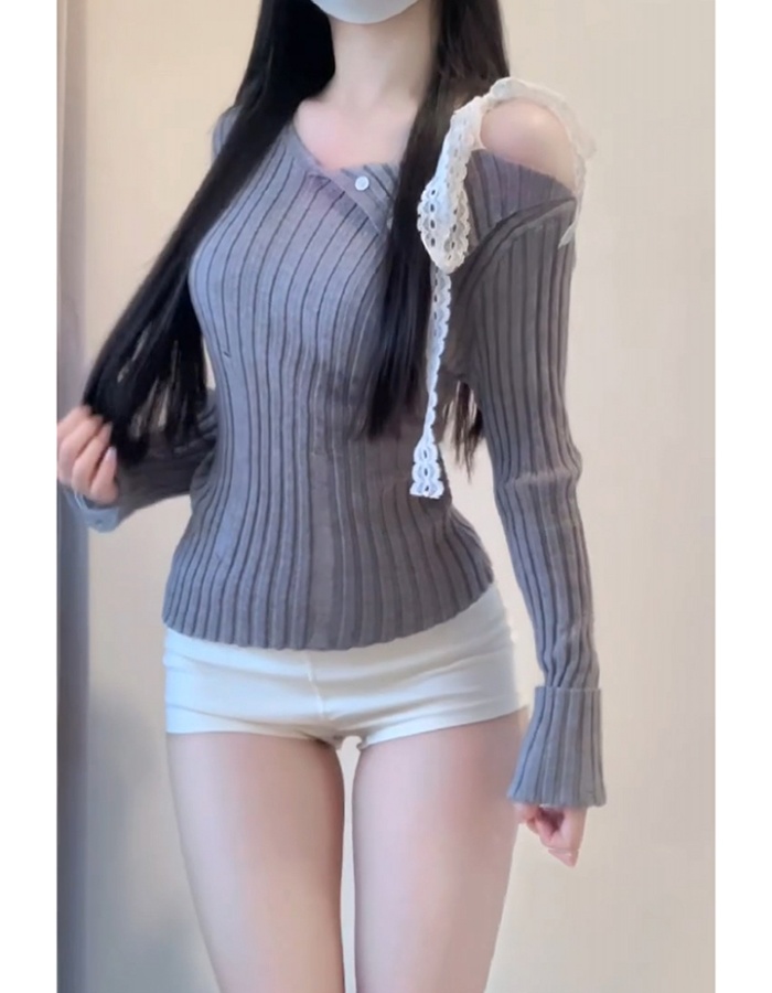 Irregular sloping shoulder slim bottoming shirt