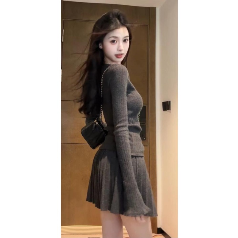 Korean style short spicegirl cardigan 2pcs set for women