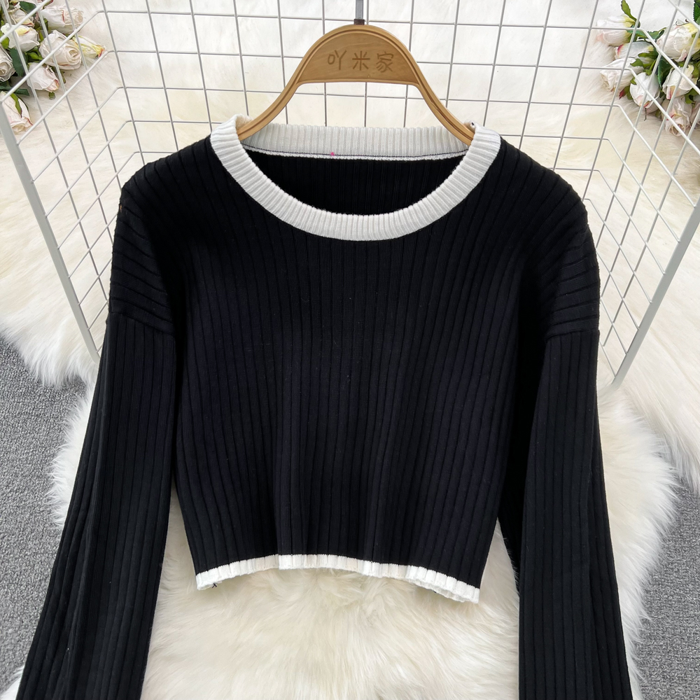 Round neck sweater fashion tops 2pcs set for women