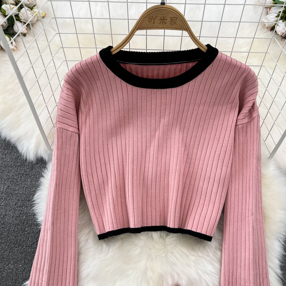 Round neck sweater fashion tops 2pcs set for women