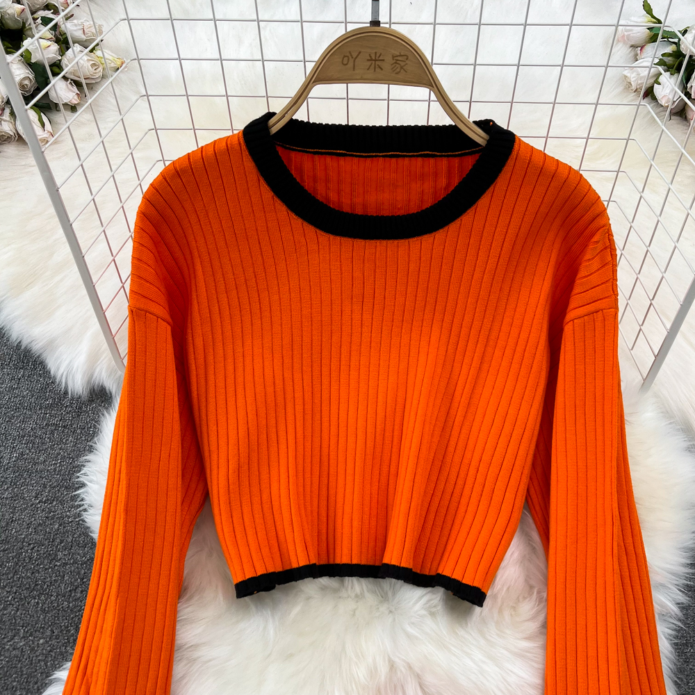 Round neck sweater fashion tops 2pcs set for women