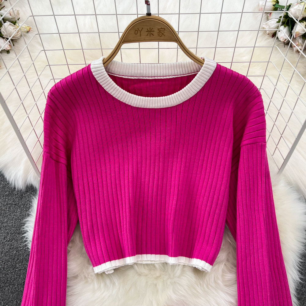 Round neck sweater fashion tops 2pcs set for women