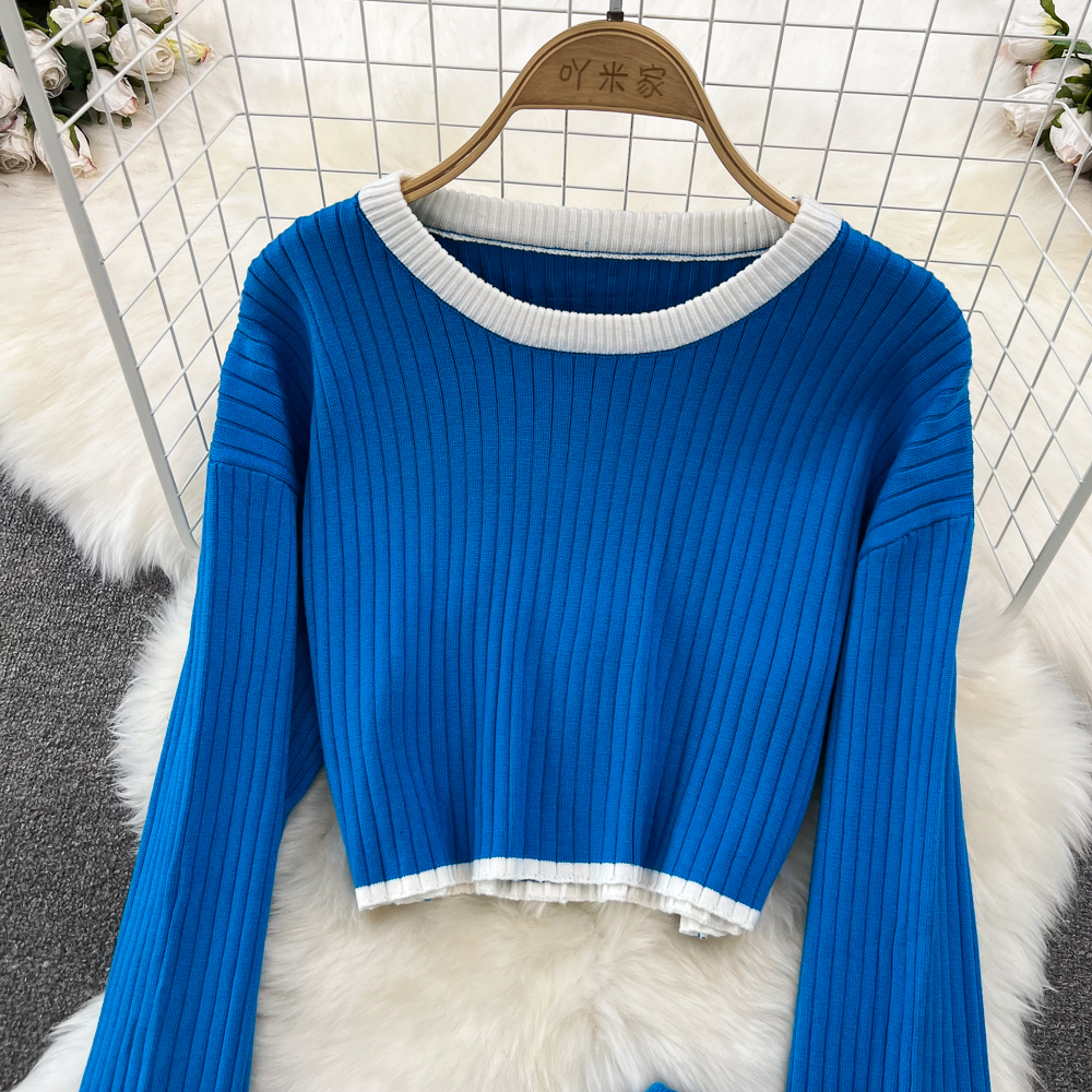 Round neck sweater fashion tops 2pcs set for women