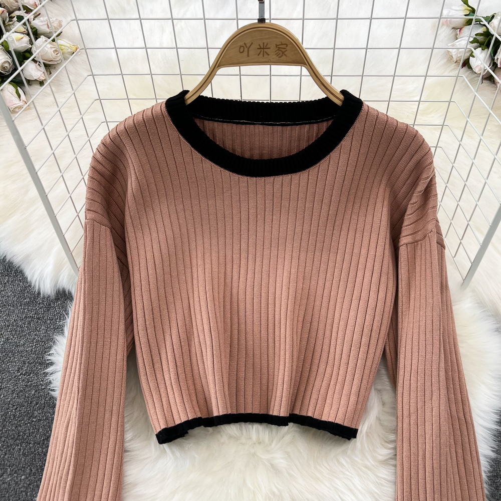 Round neck sweater fashion tops 2pcs set for women