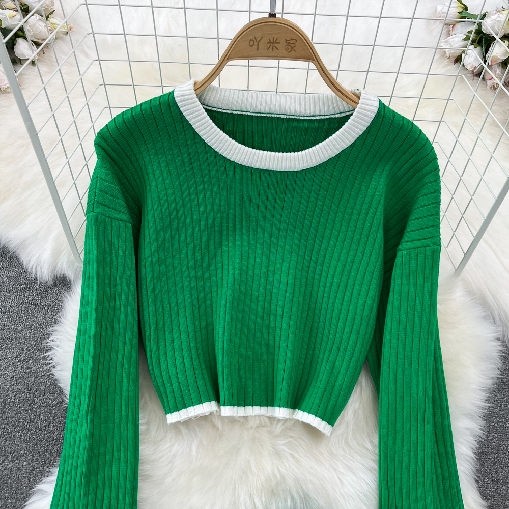 Round neck sweater fashion tops 2pcs set for women