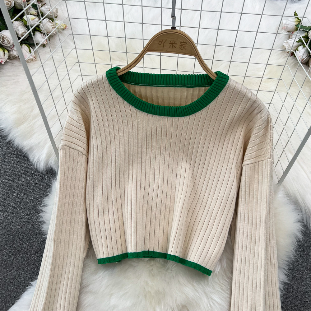 Round neck sweater fashion tops 2pcs set for women