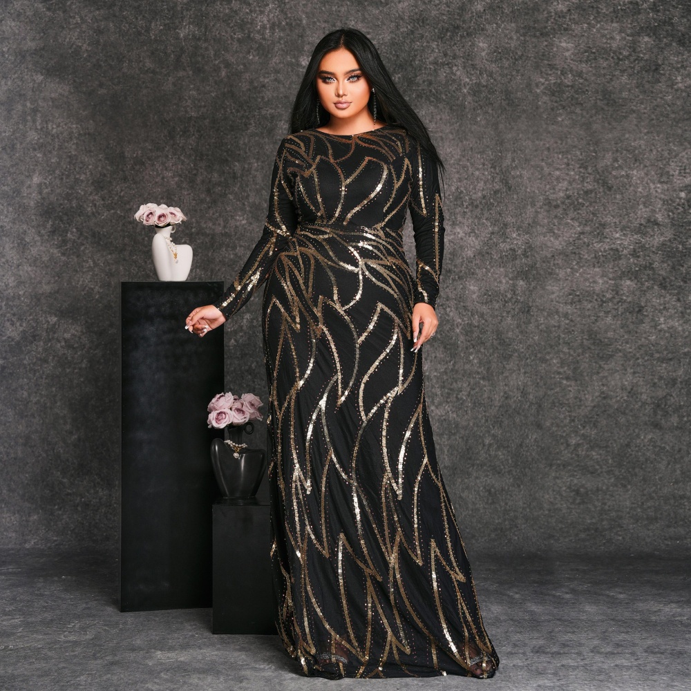 Long sleeve dress large yard evening dress for women