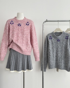 All-match knitted flowers jacquard sweater