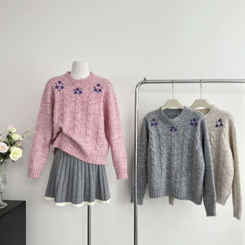 All-match knitted flowers jacquard sweater