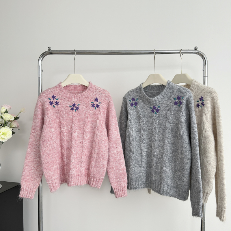 All-match knitted flowers jacquard sweater